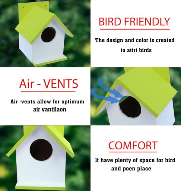Hellonz Bird House for Sparrow, Budgies & Finches with Air Ventilation and Mounting Hook (Pack of 8) (Light Green) 1