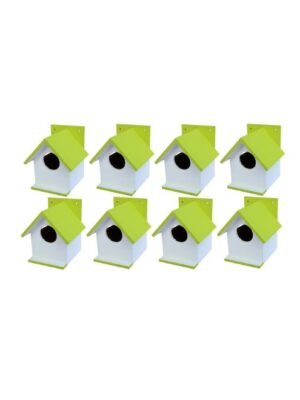 Hellonz Bird House for Sparrow, Budgies & Finches with Air Ventilation and Mounting Hook (Pack of 8) (Light Green) 1